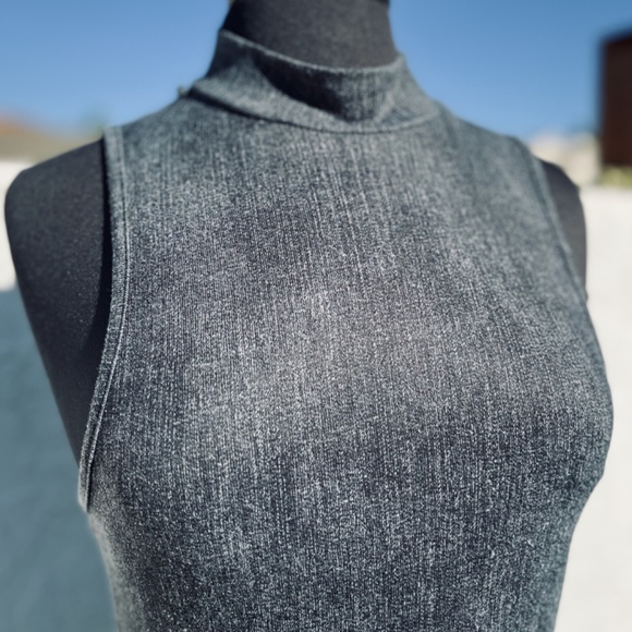 SAGA Dress Made in Italy Maxi Mock Turtle sleeveless blue/grey Florence split - Picture 2 of 10